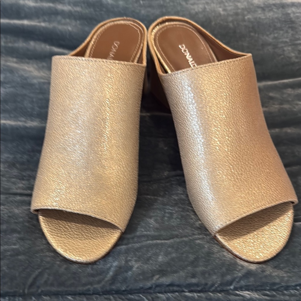 Donald J Pliner Champagne Open-Toe Mules with Block Heel